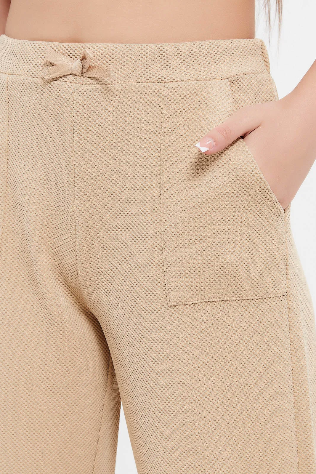 Senior Girls Beige Jacquard Culottes