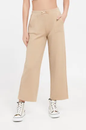 Senior Girls Beige Jacquard Culottes