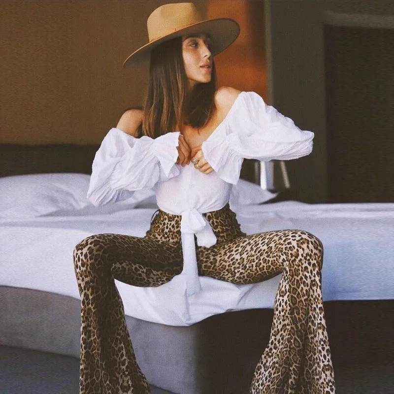 Sexy Leopard Print High Waist Flare Pants