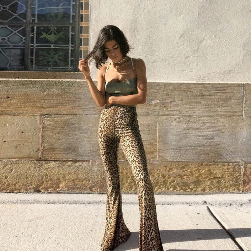 Sexy Leopard Print High Waist Flare Pants