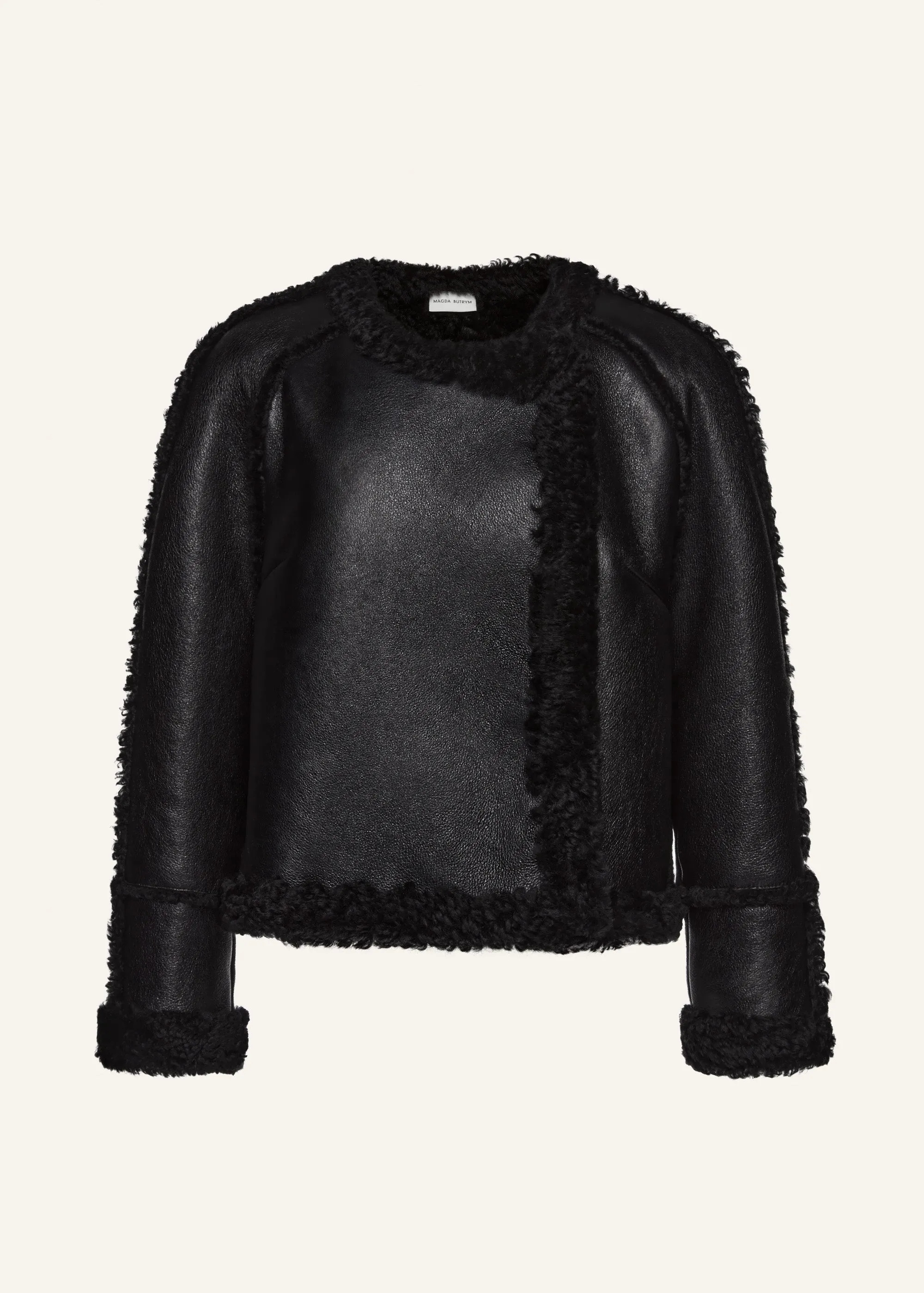 Shearling button jacket in black