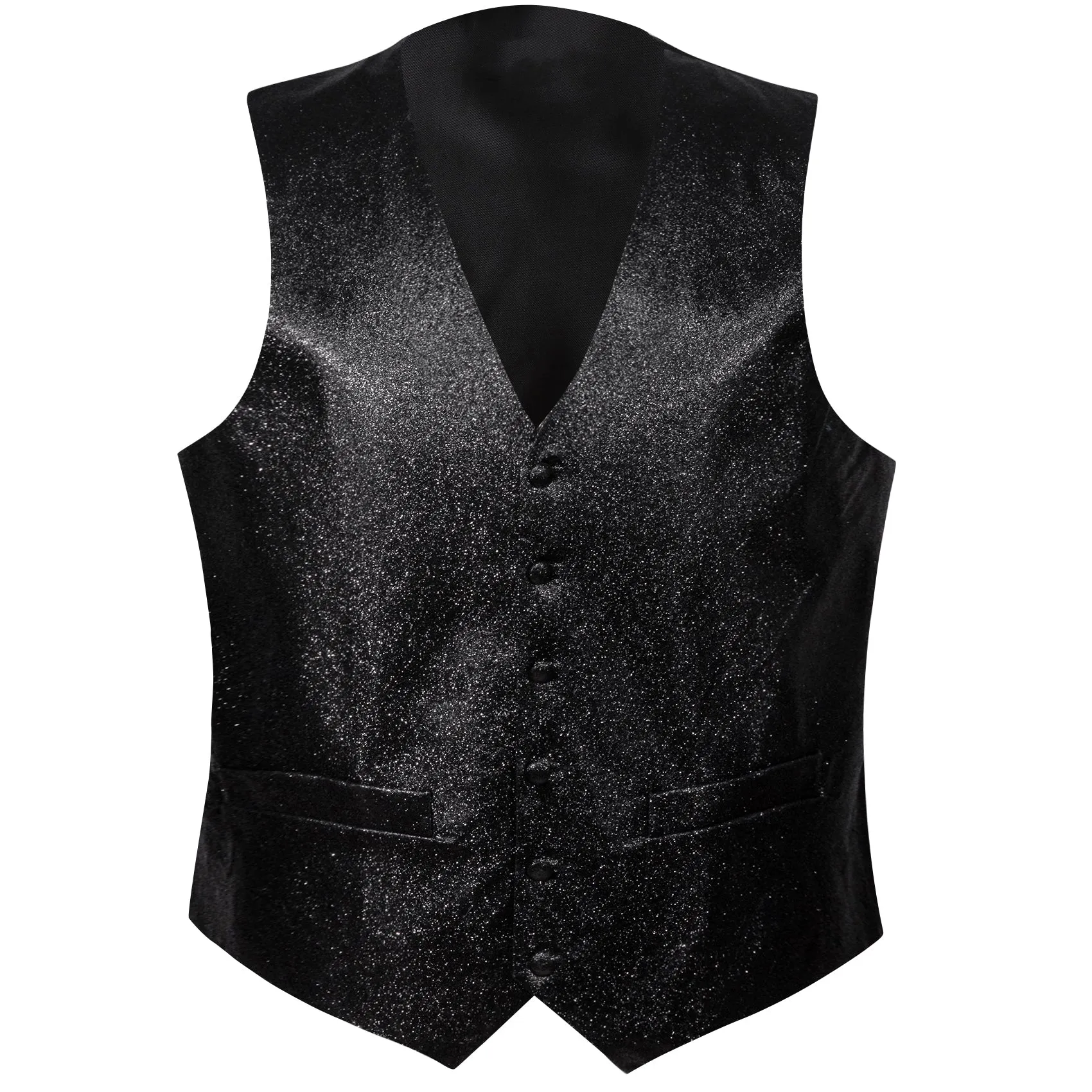 Shining Black Glitter Solid Jacquard Silk Men's Vest Bow Tie Handkerchief Cufflinks Set Waistcoat Suit Set