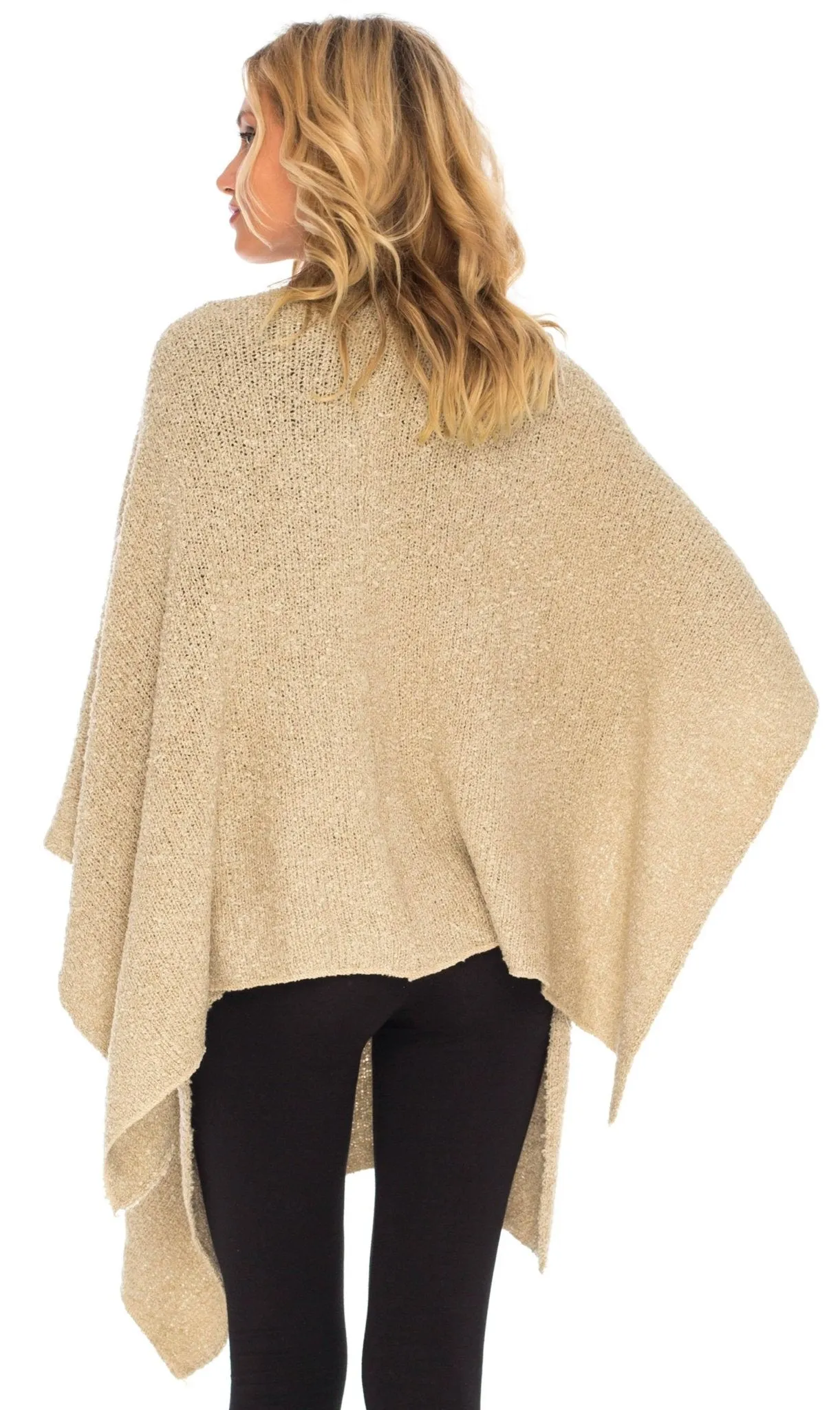 SHU-SHI Women's Cozy Knit Poncho Shawl Wrap - Lightweight Open Front Cape Kimono