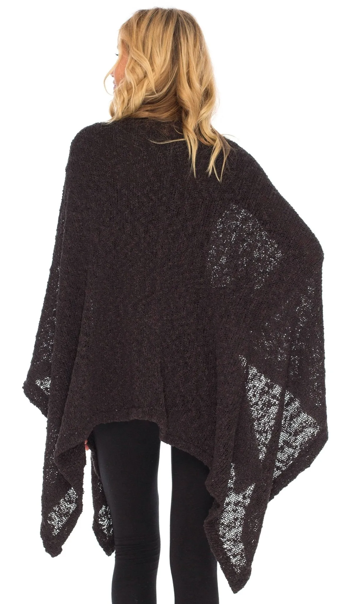 SHU-SHI Women's Cozy Knit Poncho Shawl Wrap - Lightweight Open Front Cape Kimono