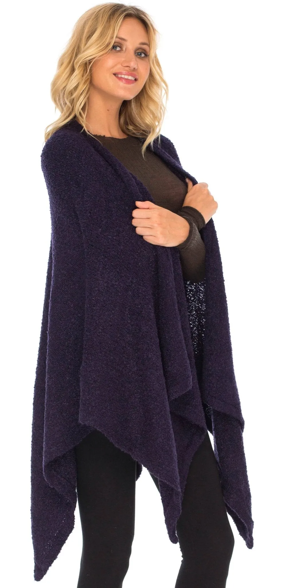 SHU-SHI Women's Cozy Knit Poncho Shawl Wrap - Lightweight Open Front Cape Kimono