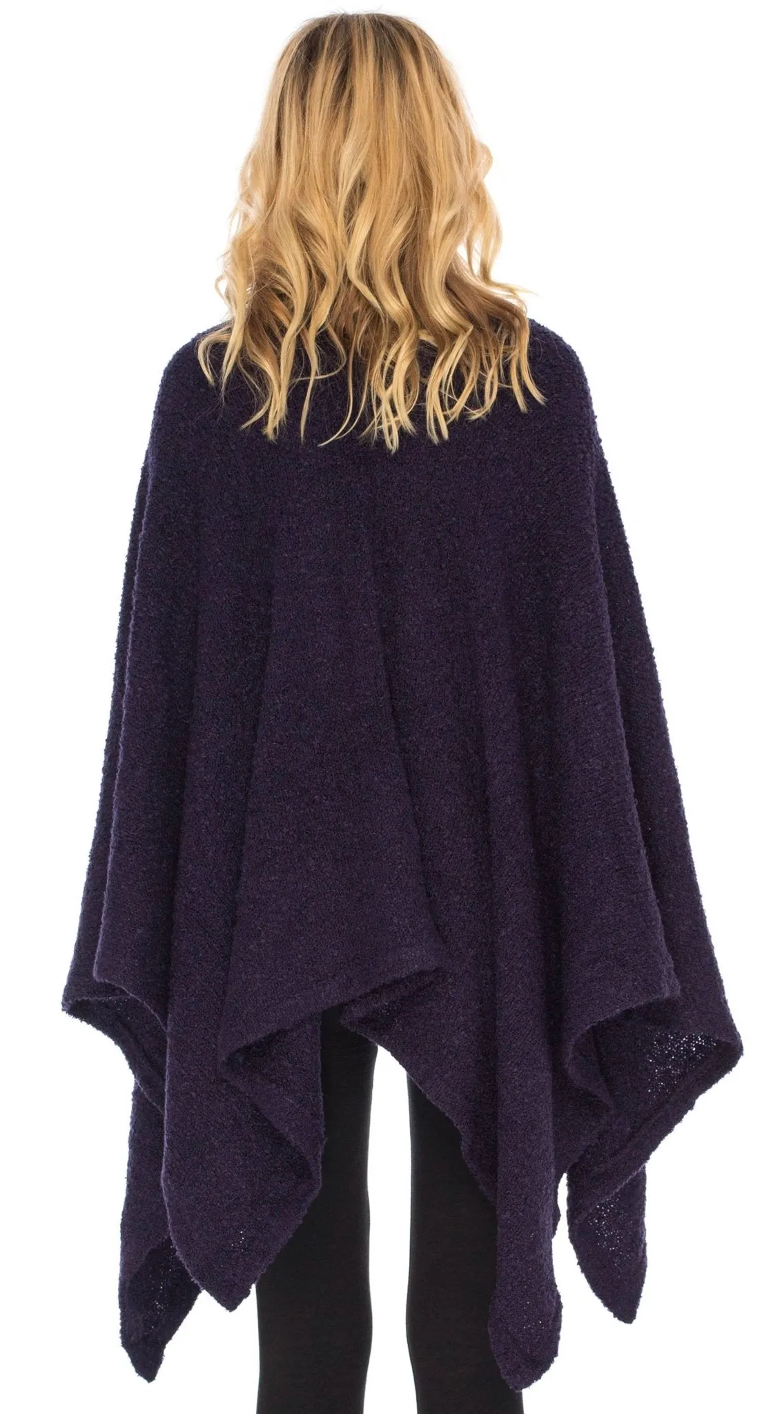 SHU-SHI Women's Cozy Knit Poncho Shawl Wrap - Lightweight Open Front Cape Kimono