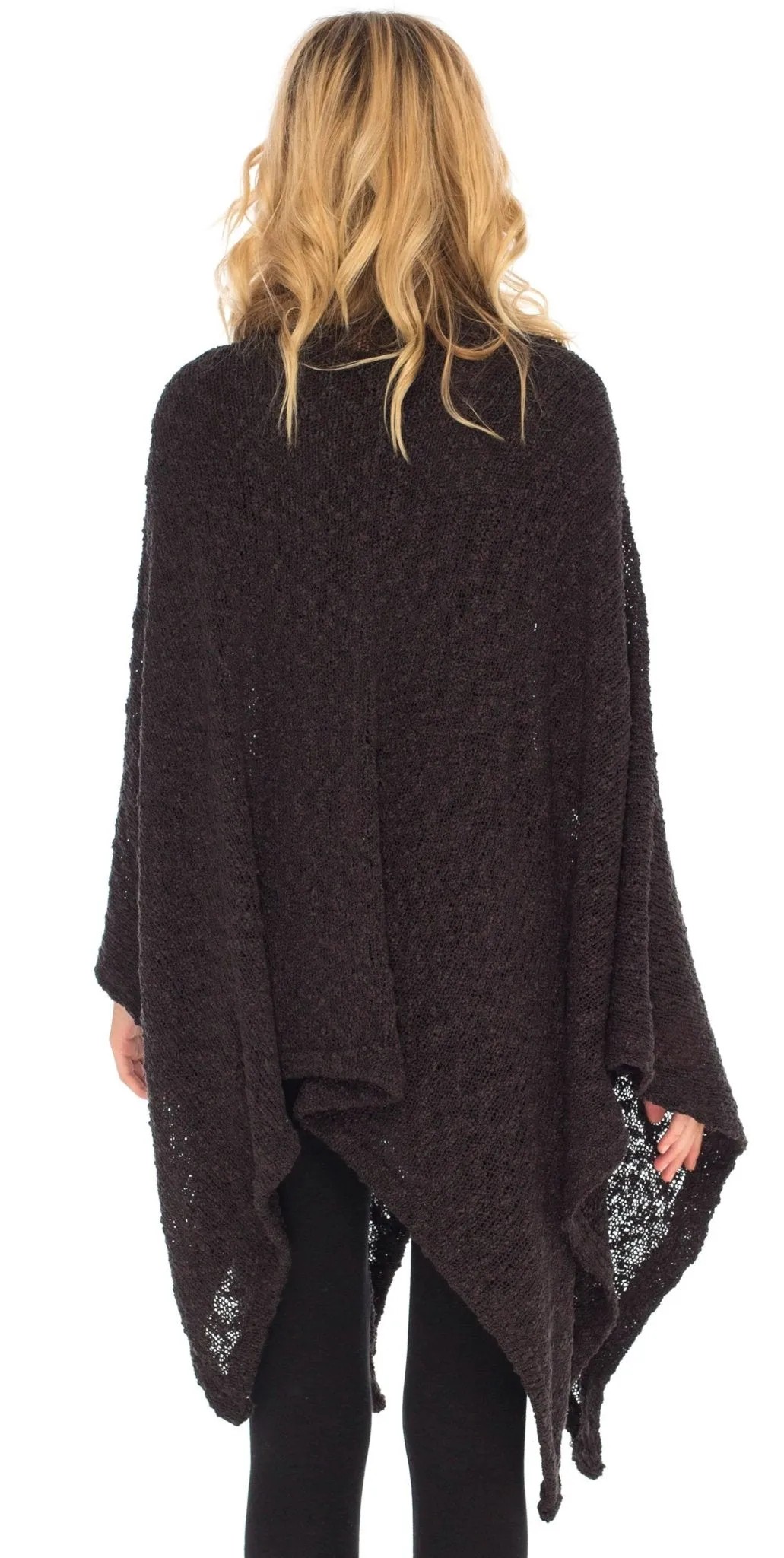 SHU-SHI Women's Cozy Knit Poncho Shawl Wrap - Lightweight Open Front Cape Kimono