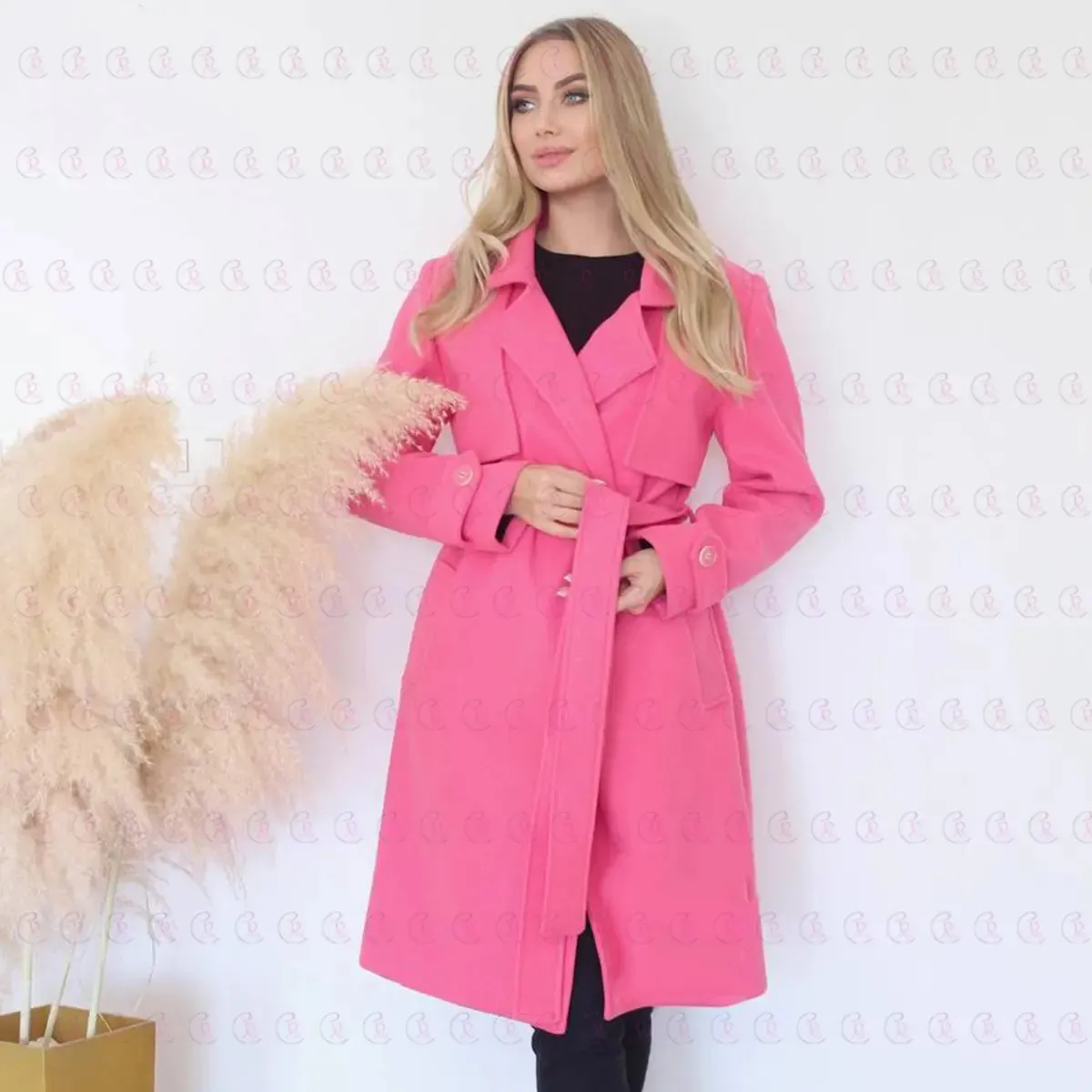 Simple Pink Coat with Belt