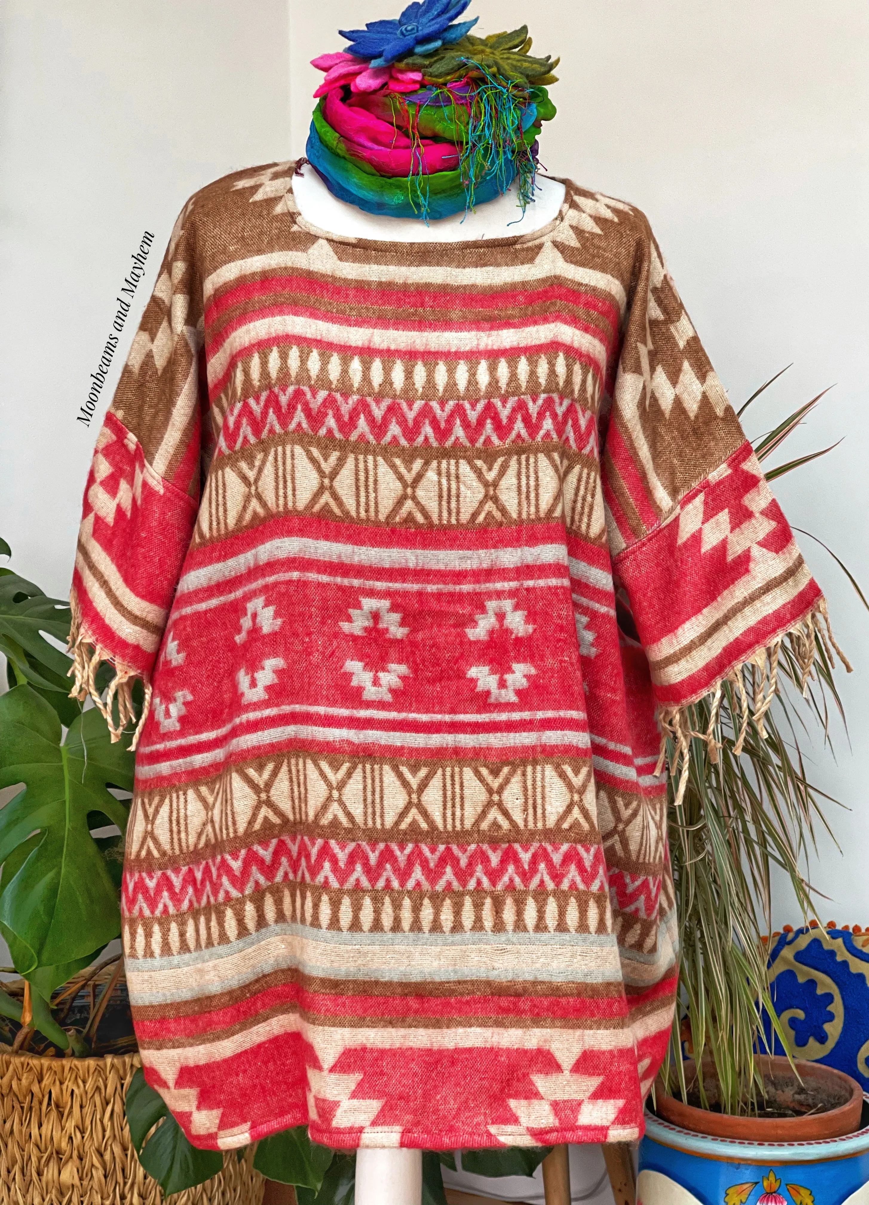 SNUGGLY WARM HAVANA TASSELED PONCHO