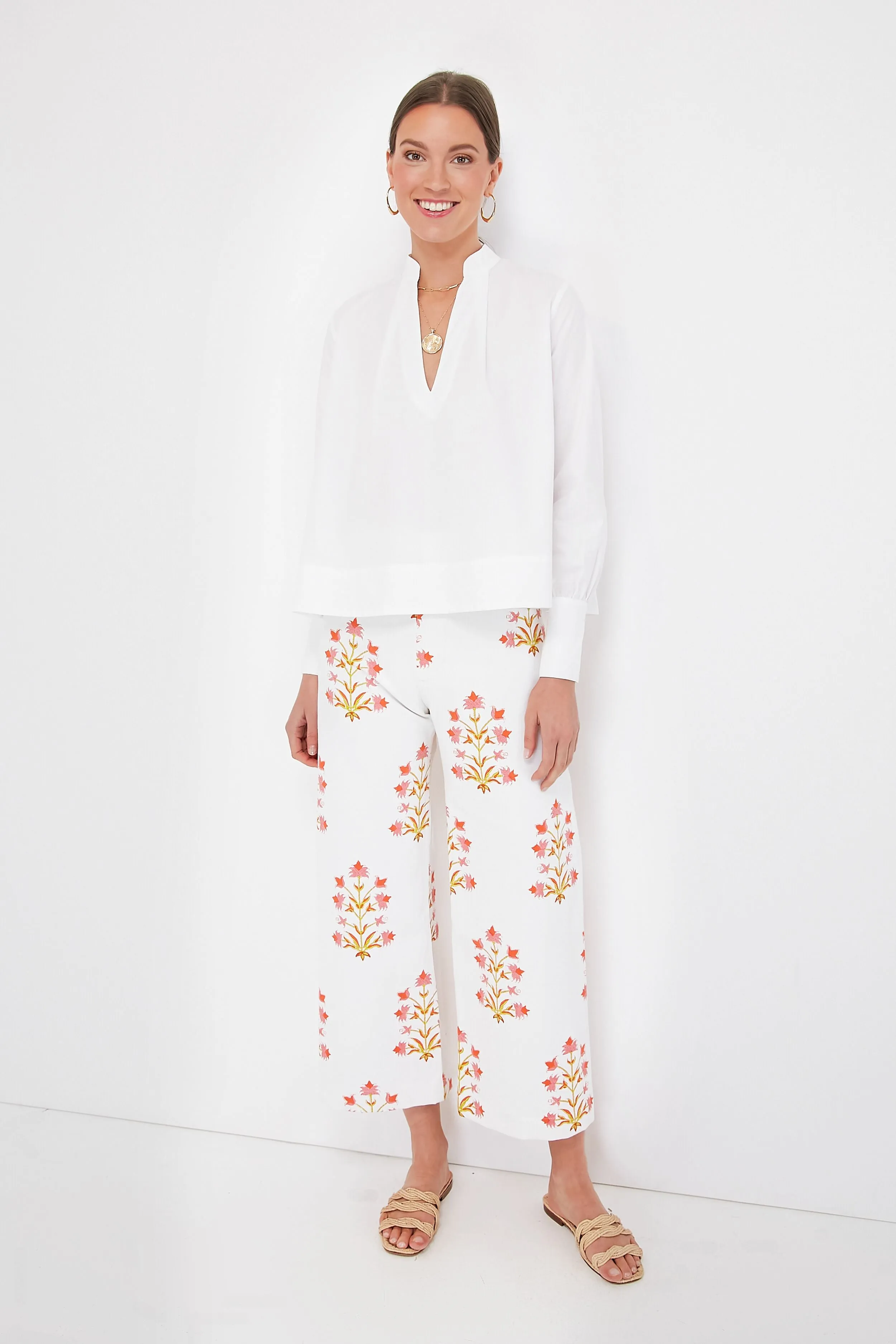 Soft Rose and Tangerine Lily Print Disco Pants