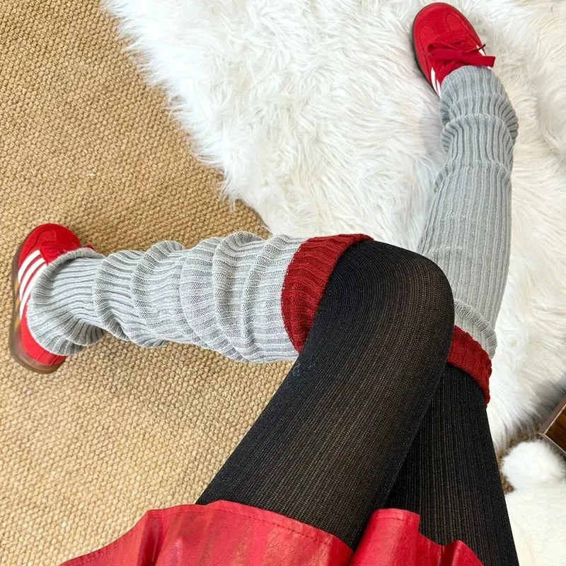 Sohiwoo Vintage Knee-high Socks Angola Red Stocking Covers Leg Protectors Stacked Socks Winter Wear Warm Leggings Gothic Calf Stockings