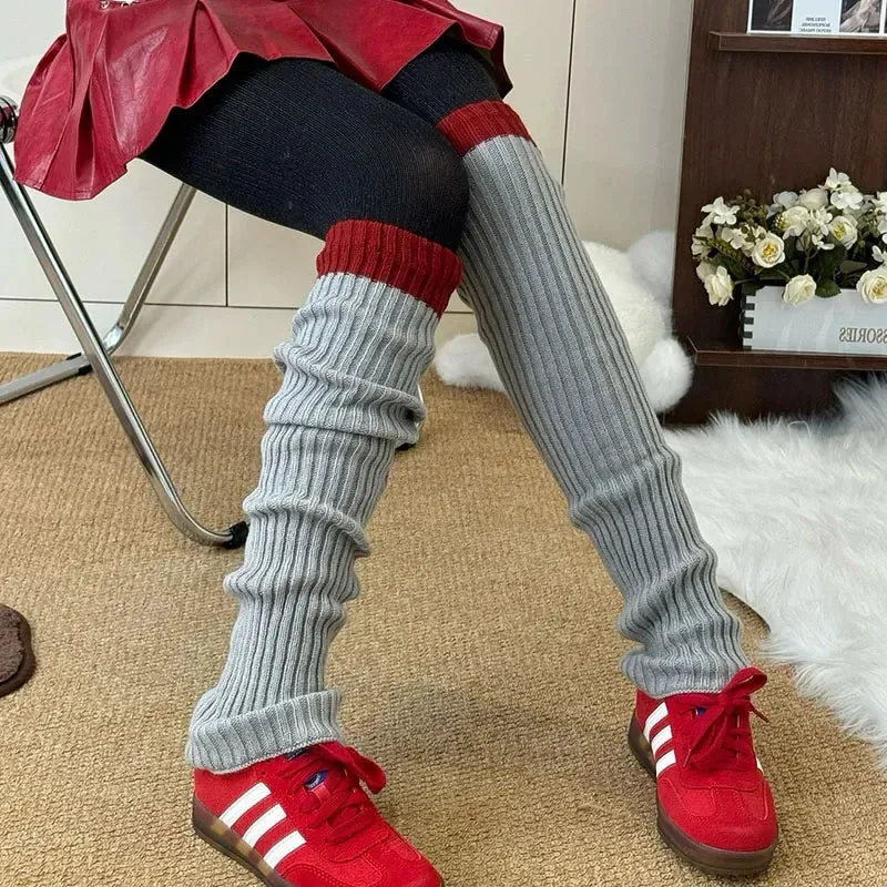 Sohiwoo Vintage Knee-high Socks Angola Red Stocking Covers Leg Protectors Stacked Socks Winter Wear Warm Leggings Gothic Calf Stockings