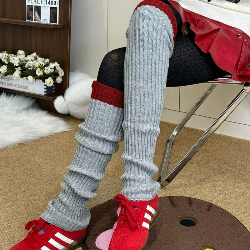 Sohiwoo Vintage Knee-high Socks Angola Red Stocking Covers Leg Protectors Stacked Socks Winter Wear Warm Leggings Gothic Calf Stockings