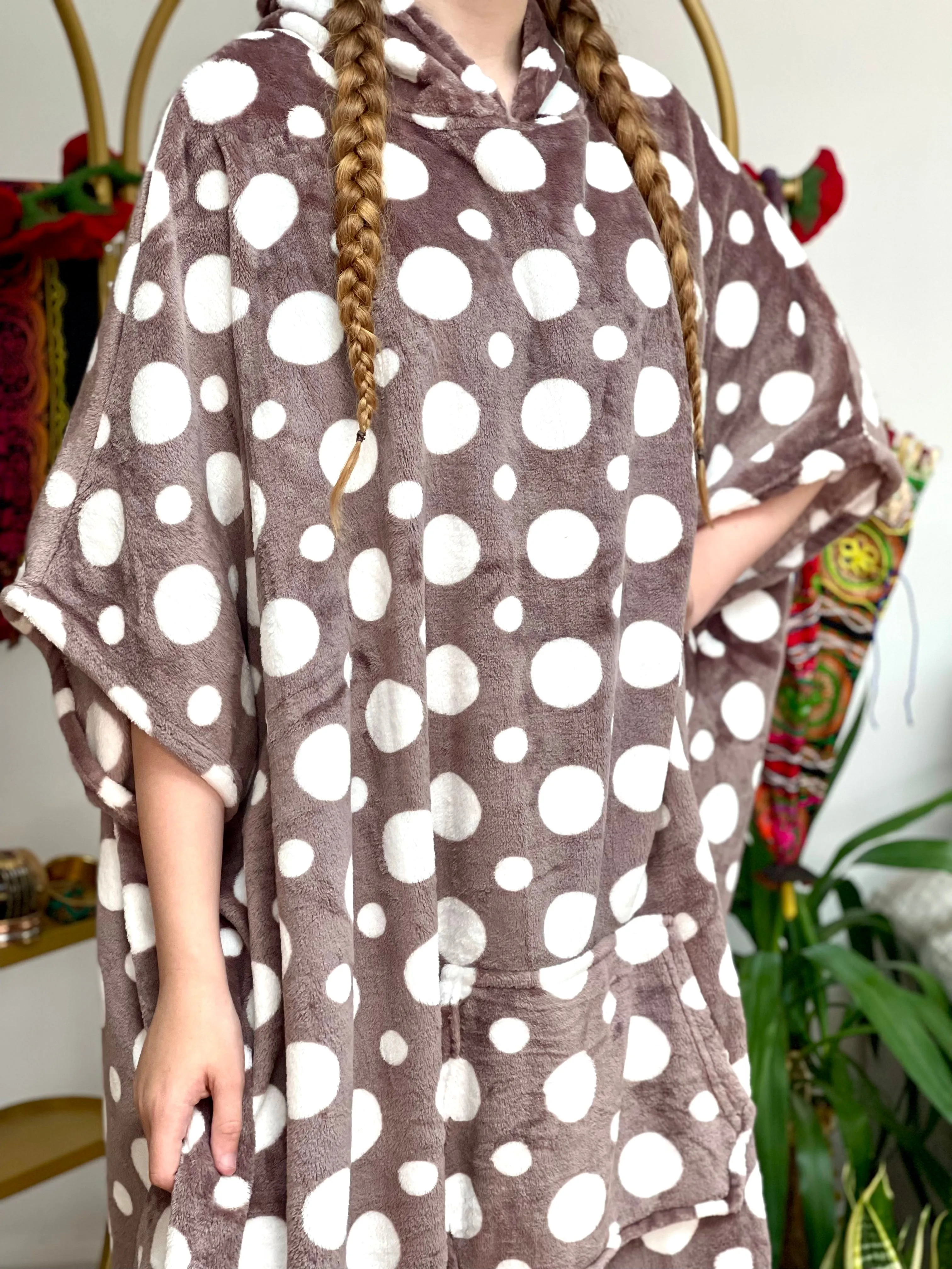 SPOTTY MOCHA GREY LONG SNUGGLE HOODIE