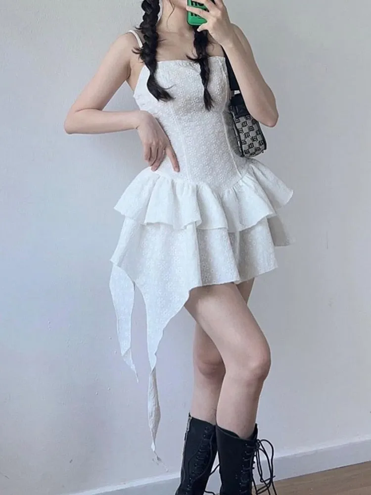 Strap Sleeveless Hollow Stitching Pleated Dress