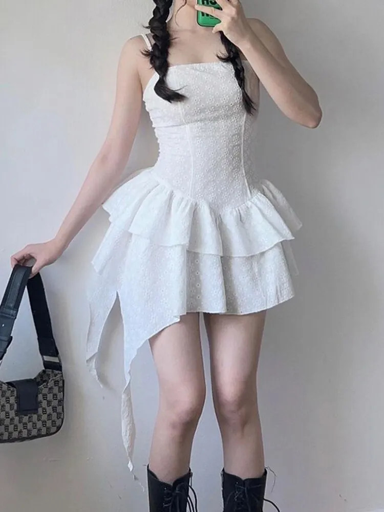 Strap Sleeveless Hollow Stitching Pleated Dress