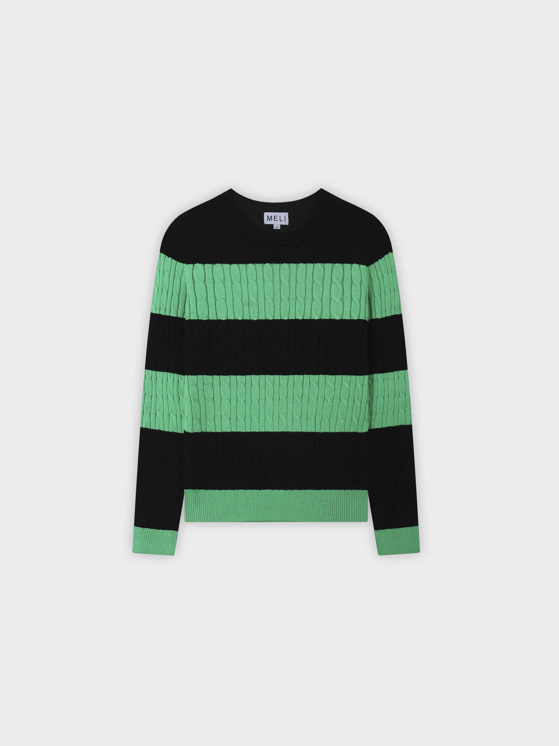 Striped Cable Sweater-Black/Kelly Green