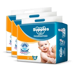 Supples Premium Diapers, Medium (M), 216 Count, 7-12 Kg, 12 hrs Absorption Baby Diaper Pants