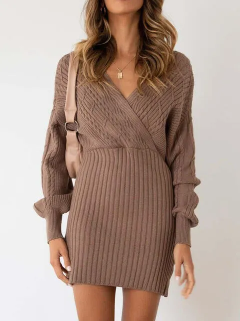 Surplice Neck Long Sleeve Sweater Dress