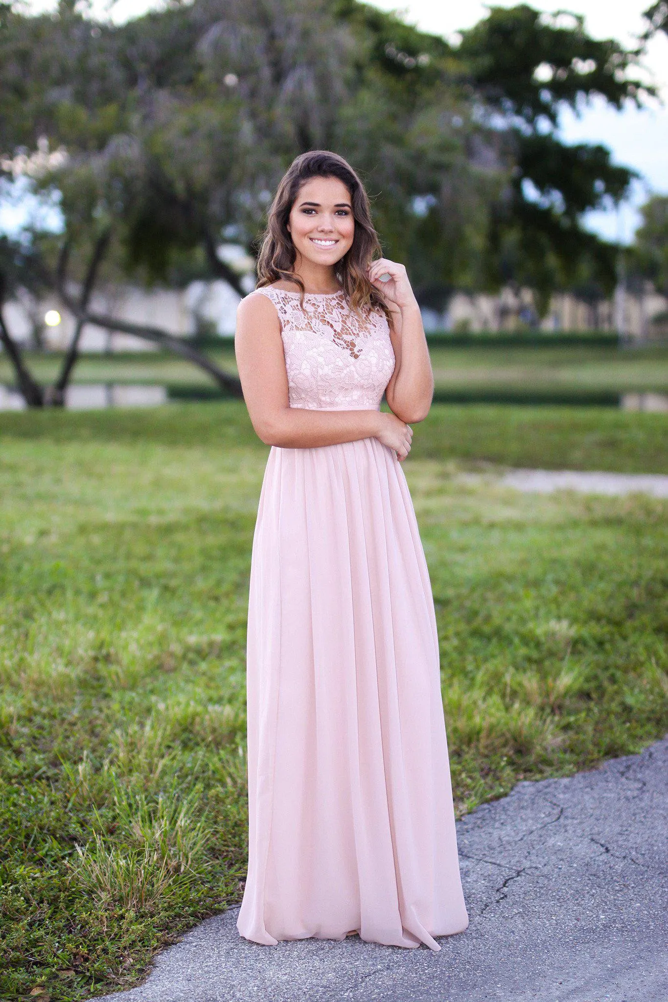 Tan Maxi Dress with Crochet Top