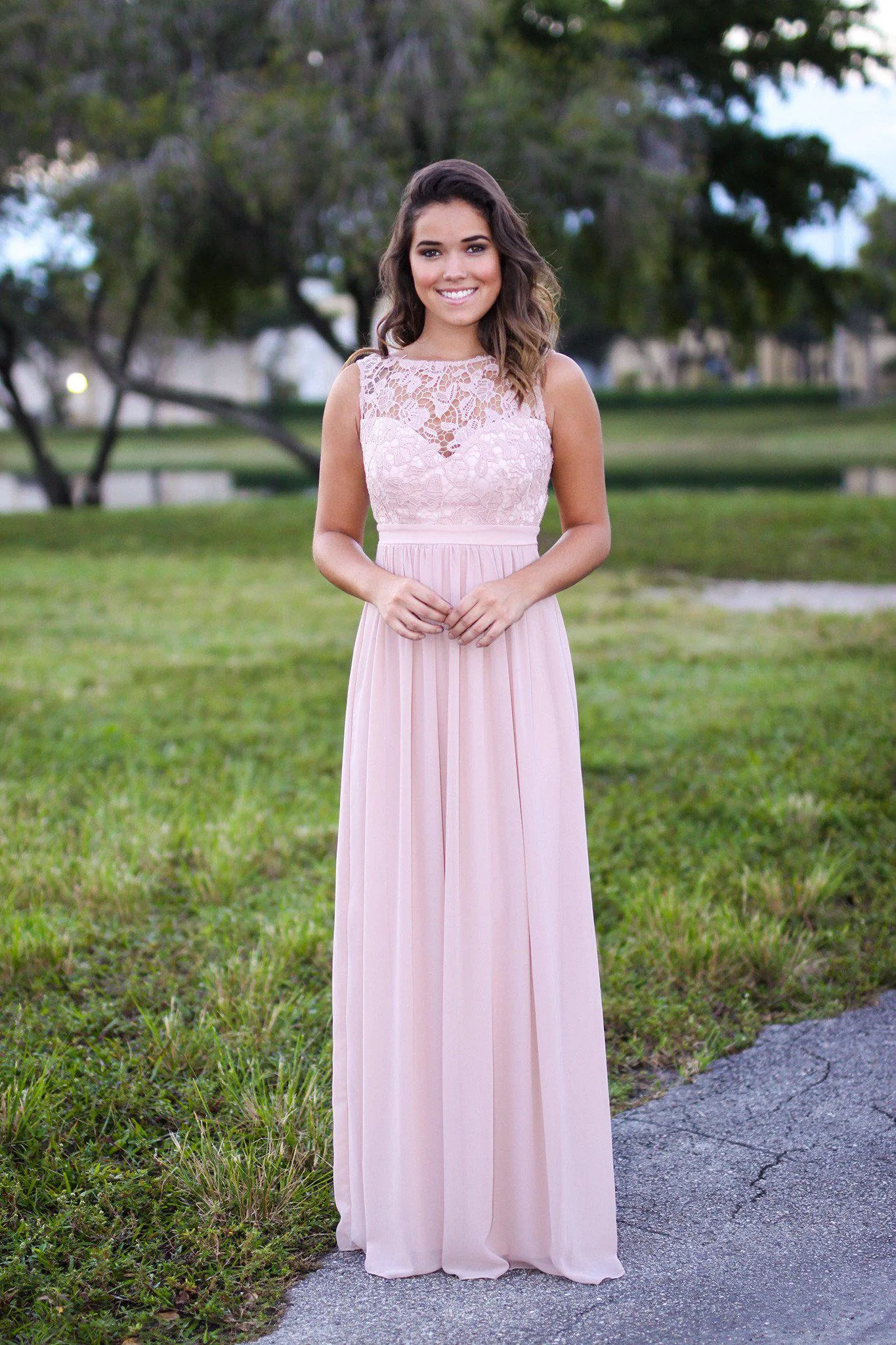 Tan Maxi Dress with Crochet Top