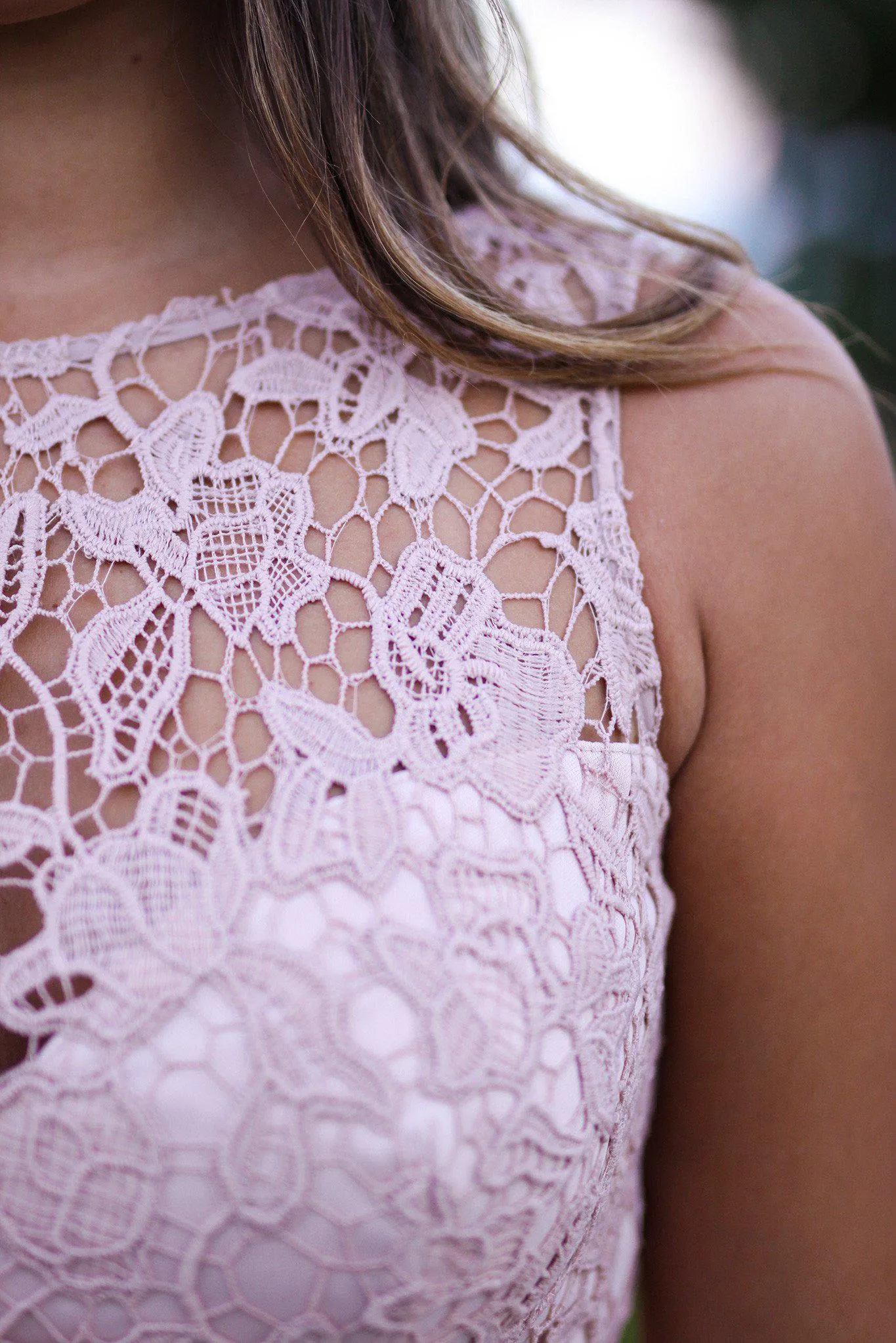 Tan Maxi Dress with Crochet Top