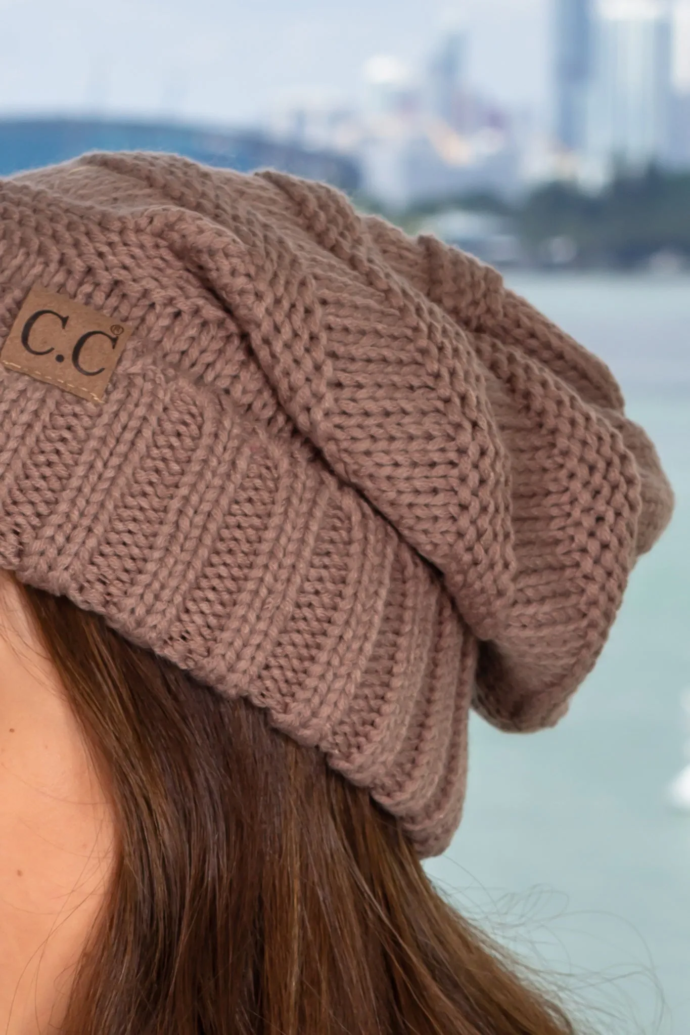 Taupe Slouchy Knit Beanie