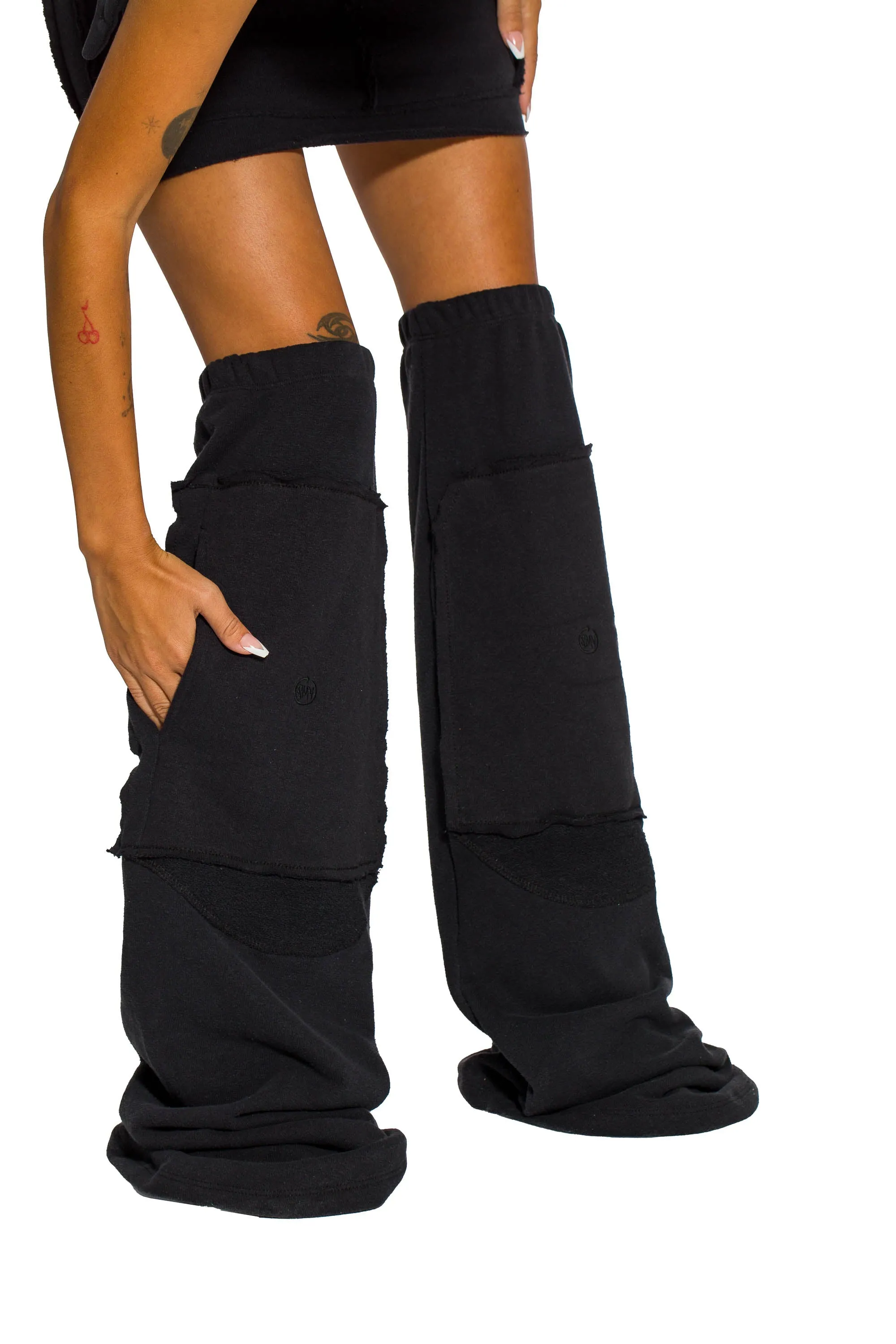 TERRY LEG WARMERS IN BLACK FRENCH TERRY