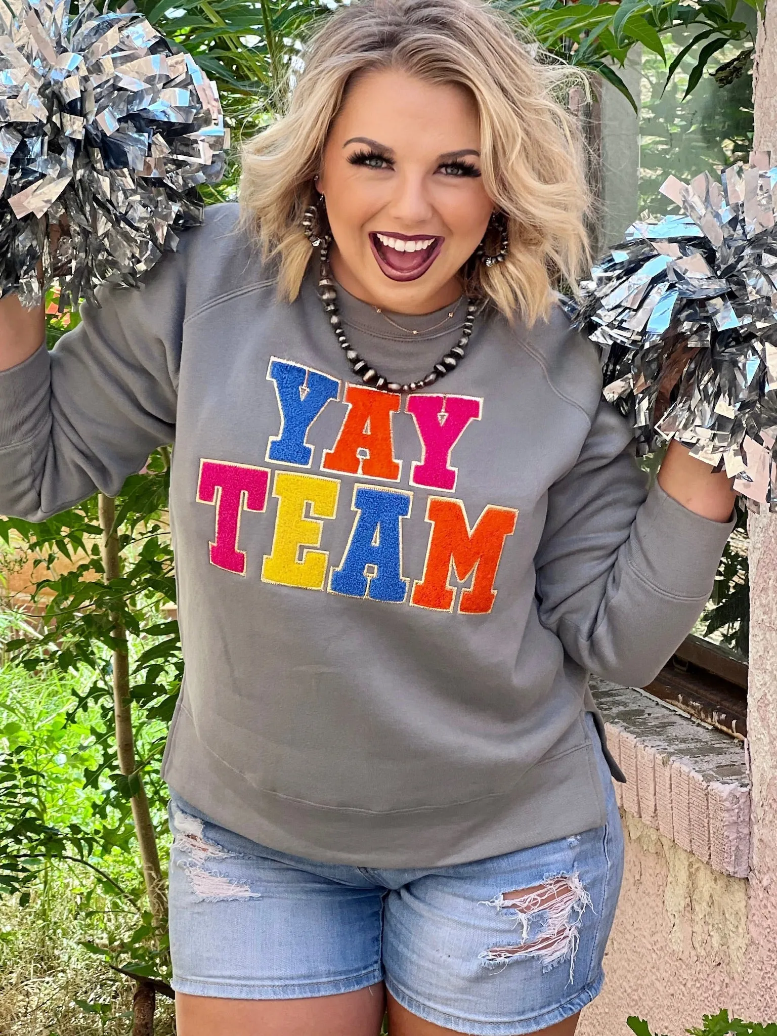 Texas True Threads "Yay Team" Chenille Applique Sweatshirt