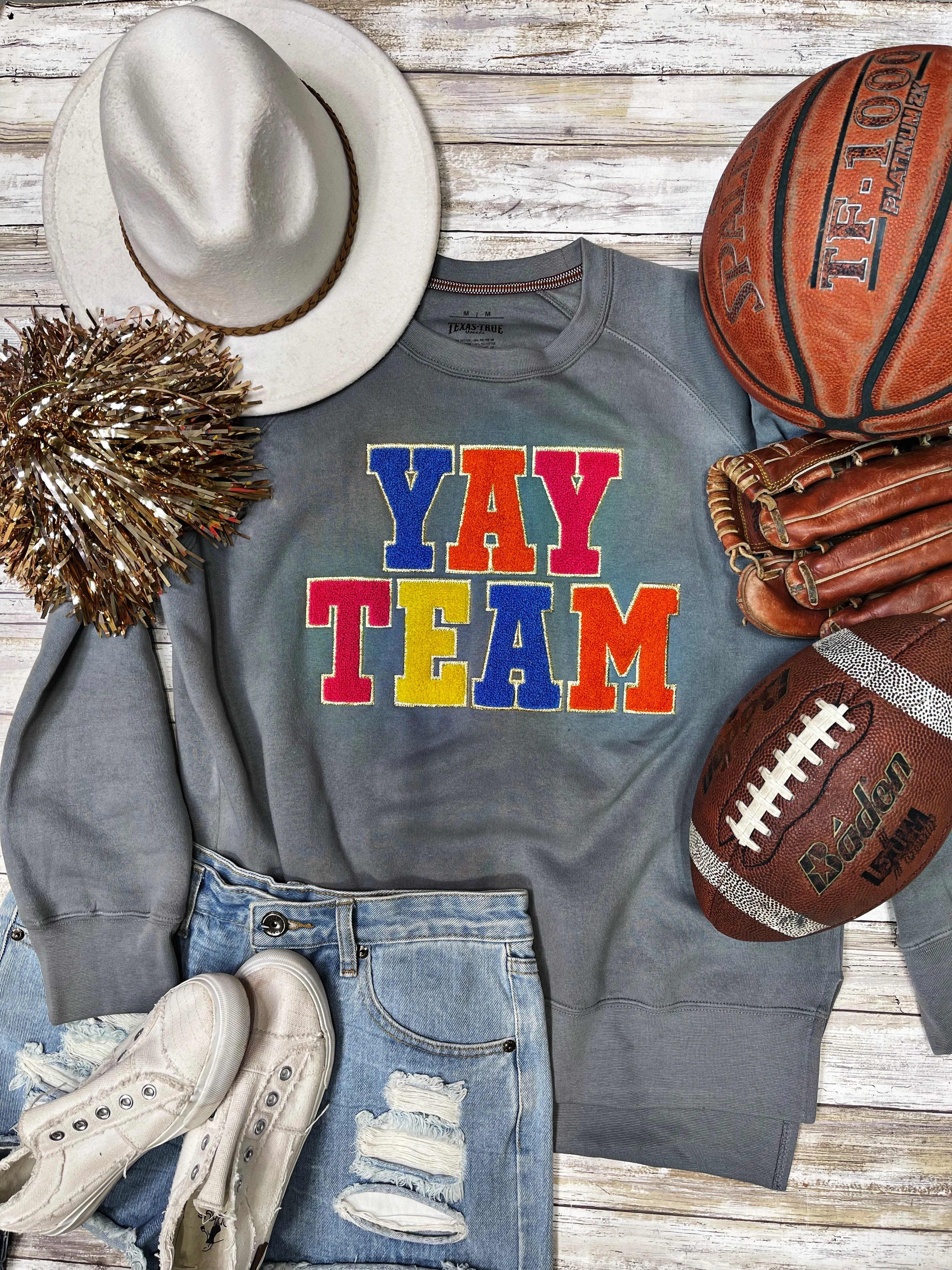 Texas True Threads "Yay Team" Chenille Applique Sweatshirt