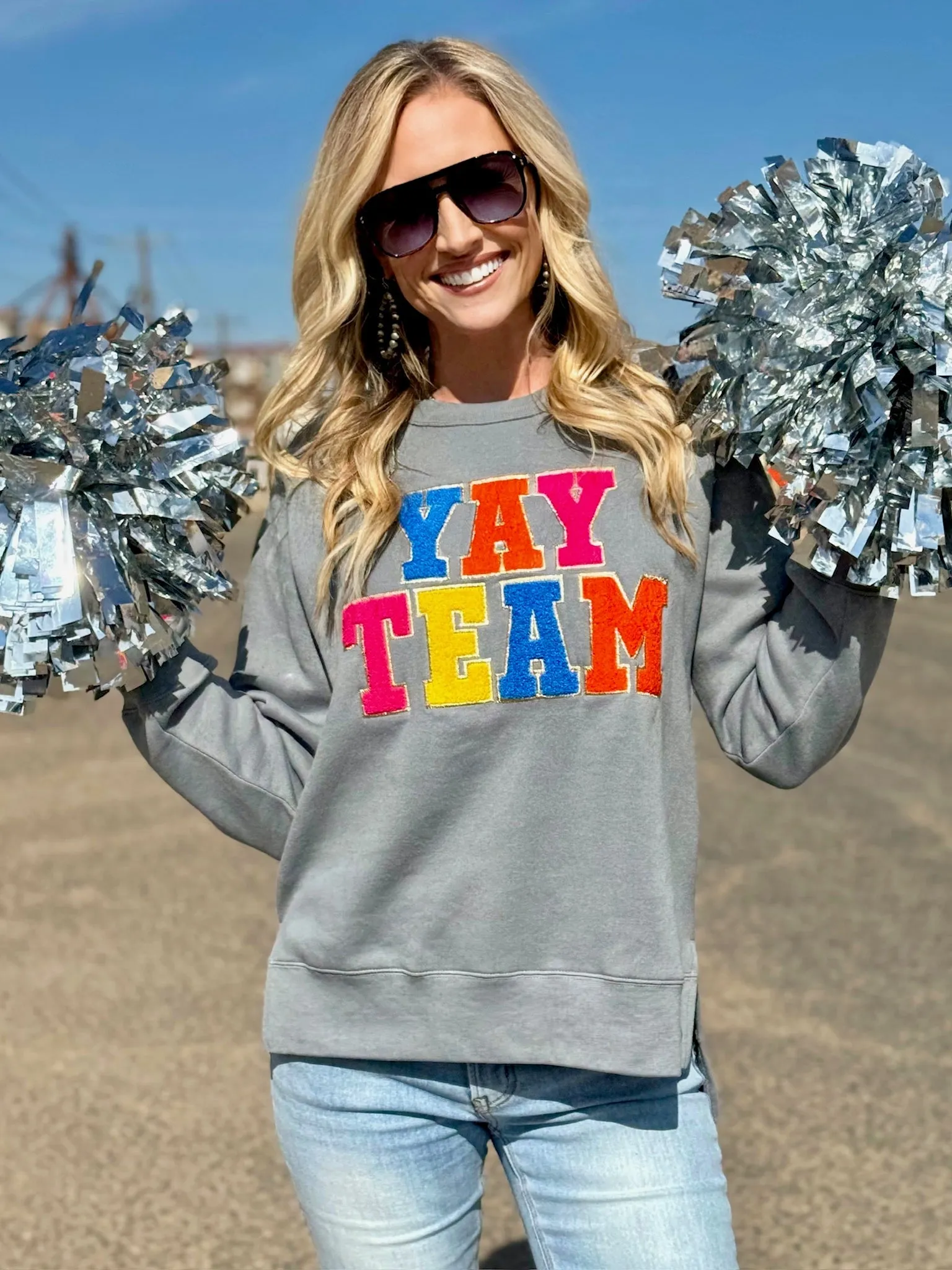 Texas True Threads "Yay Team" Chenille Applique Sweatshirt