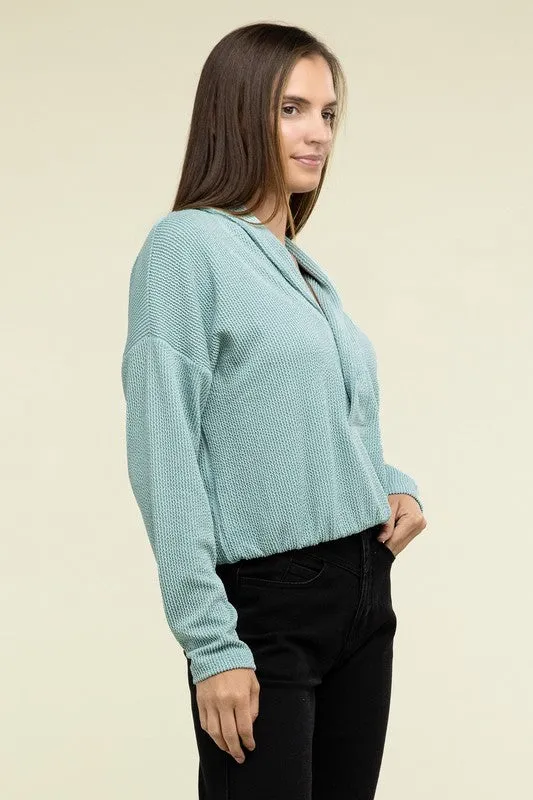 Textured Line Elastic Waist Pullover Top