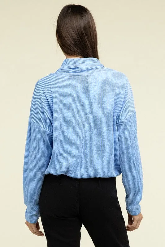 Textured Line Elastic Waist Pullover Top