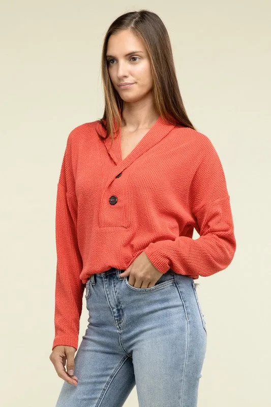 Textured Line Elastic Waist Pullover Top