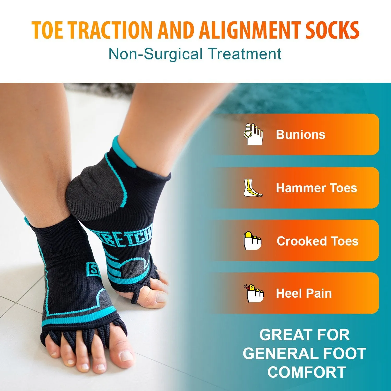 Toe Separator Socks by Stretch; Toe Spacer Foot Alignment Sock for Bunion Relief