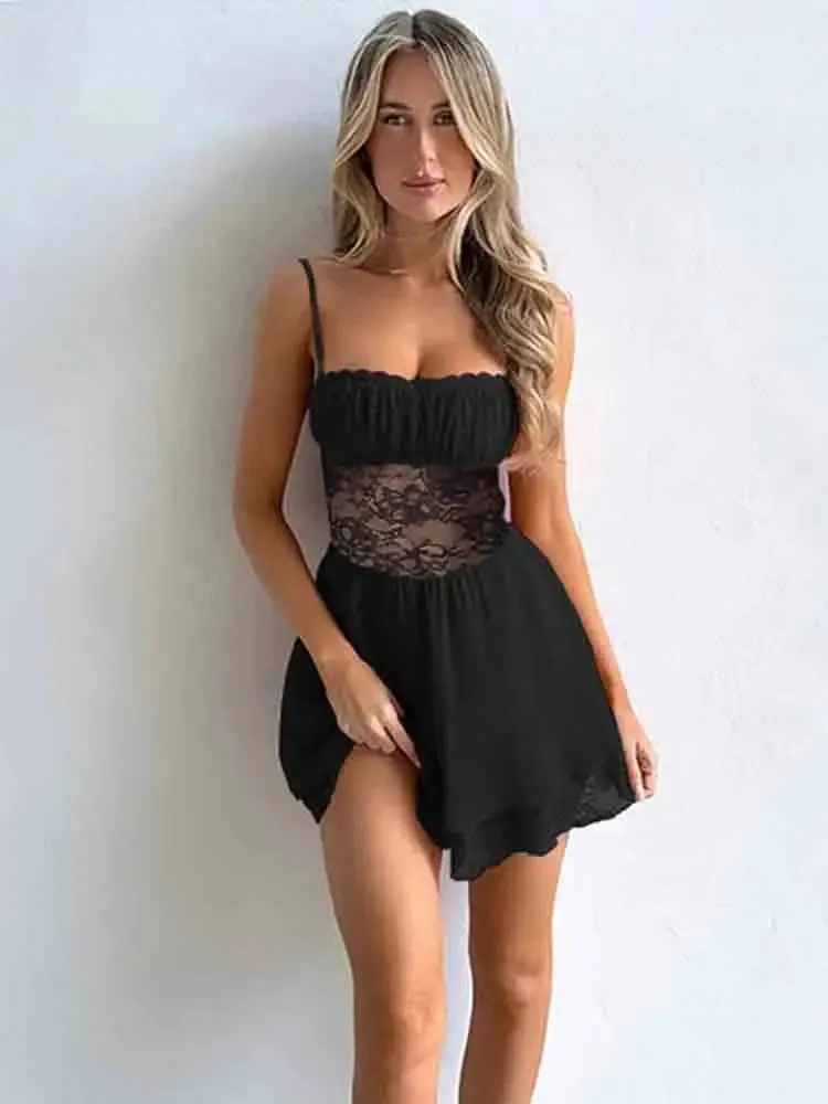 Toleet-Black Hollow Out Backless Sexy Dress For Women 2024 Ruffle Holiday Casual Dress Bodycon Mini Summer Dress Vestidos