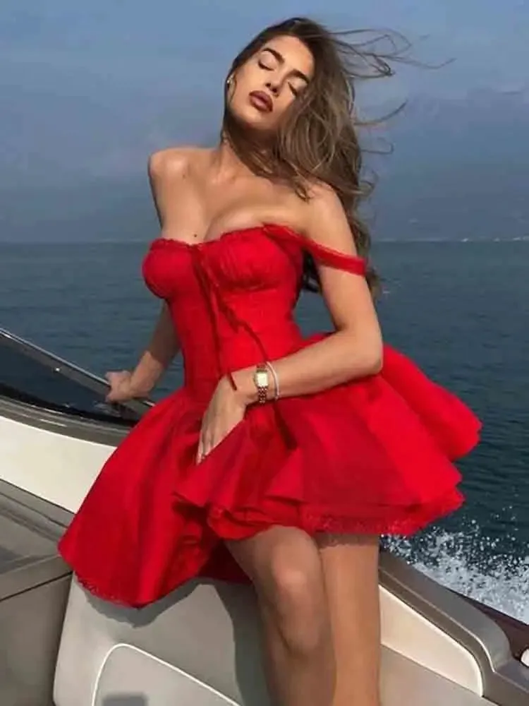 Toleet-Lace Up Ruffle Backless Sexy Dresses Women 2024 Robes Elegant Evening Party Dress Bodycon Mini Summer Dress Vestidos