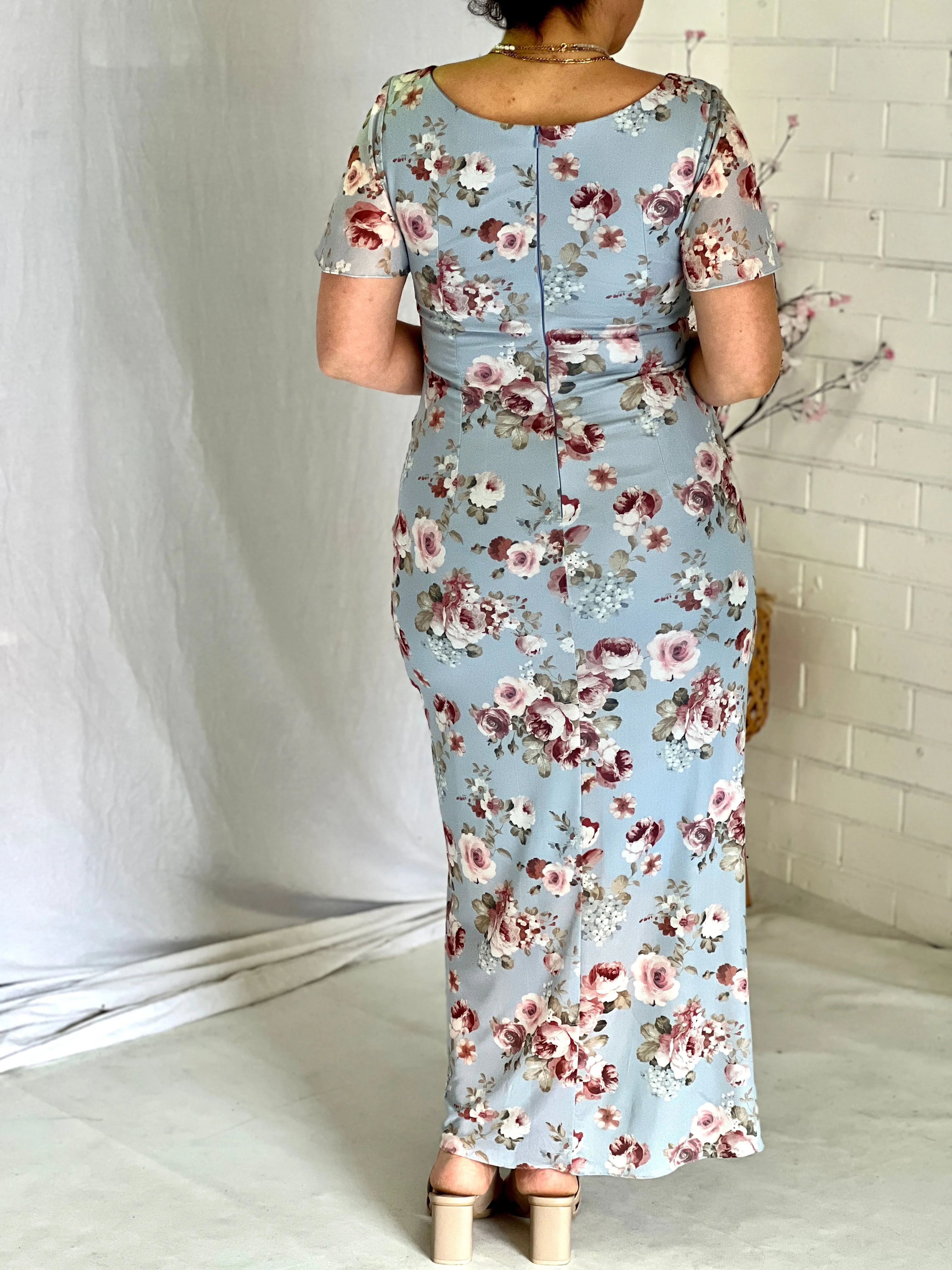 Tracey Blue Floral Evening Dress