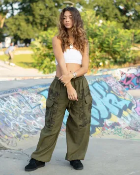 Tribal Print Parachute Harem Pants Green