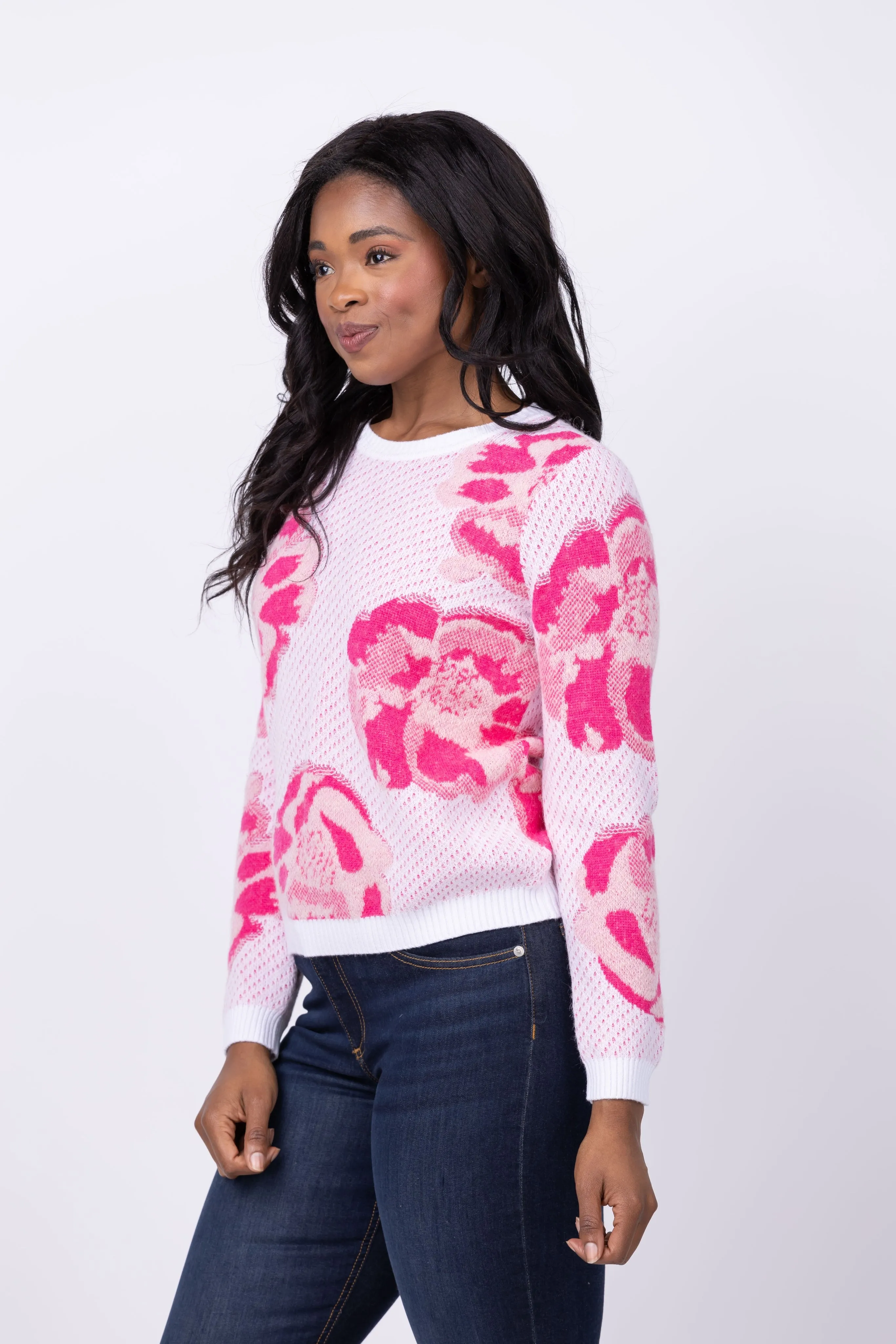 Tyler Boe Rose Birdseye Jacquard Sweater in Coco Pink