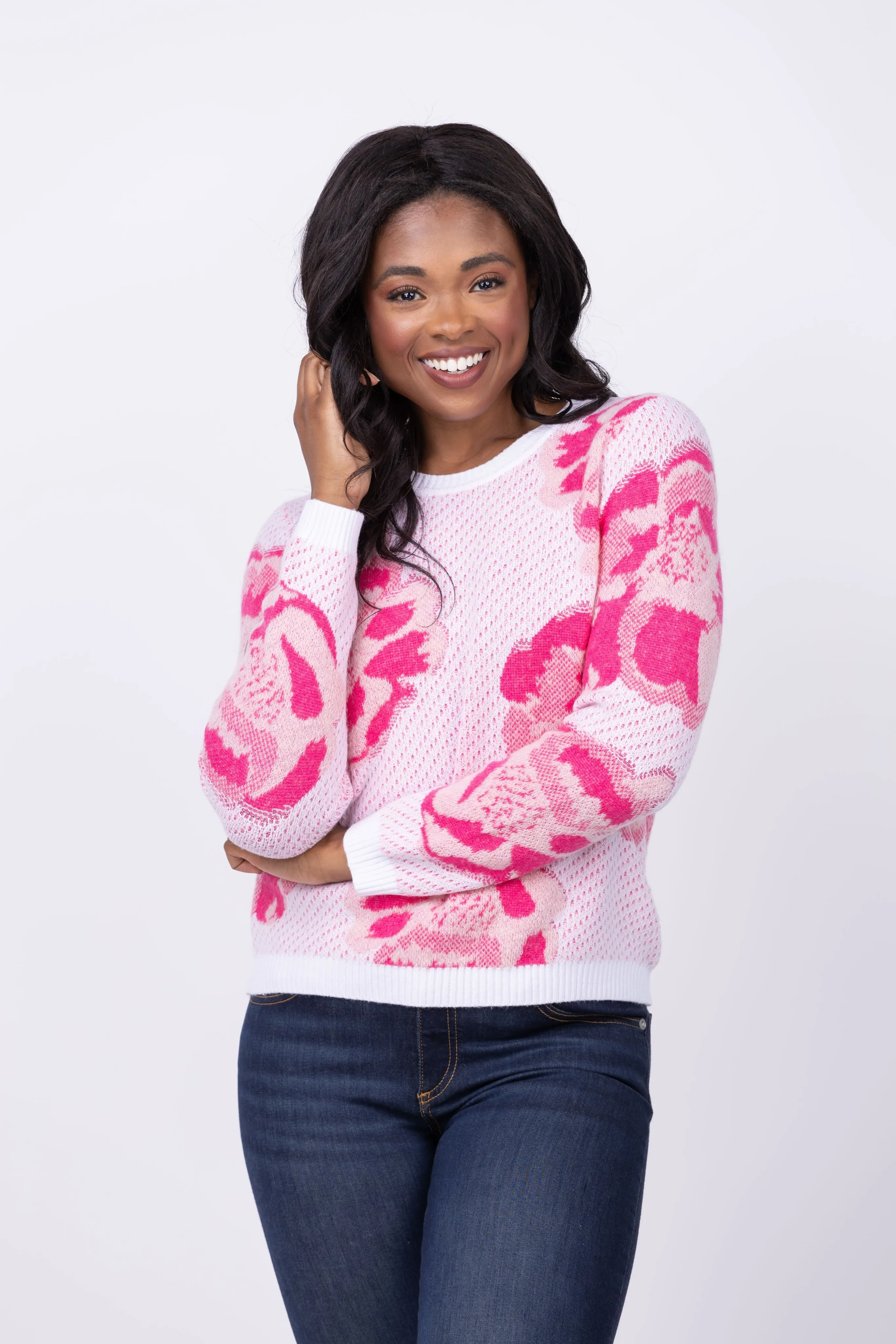 Tyler Boe Rose Birdseye Jacquard Sweater in Coco Pink