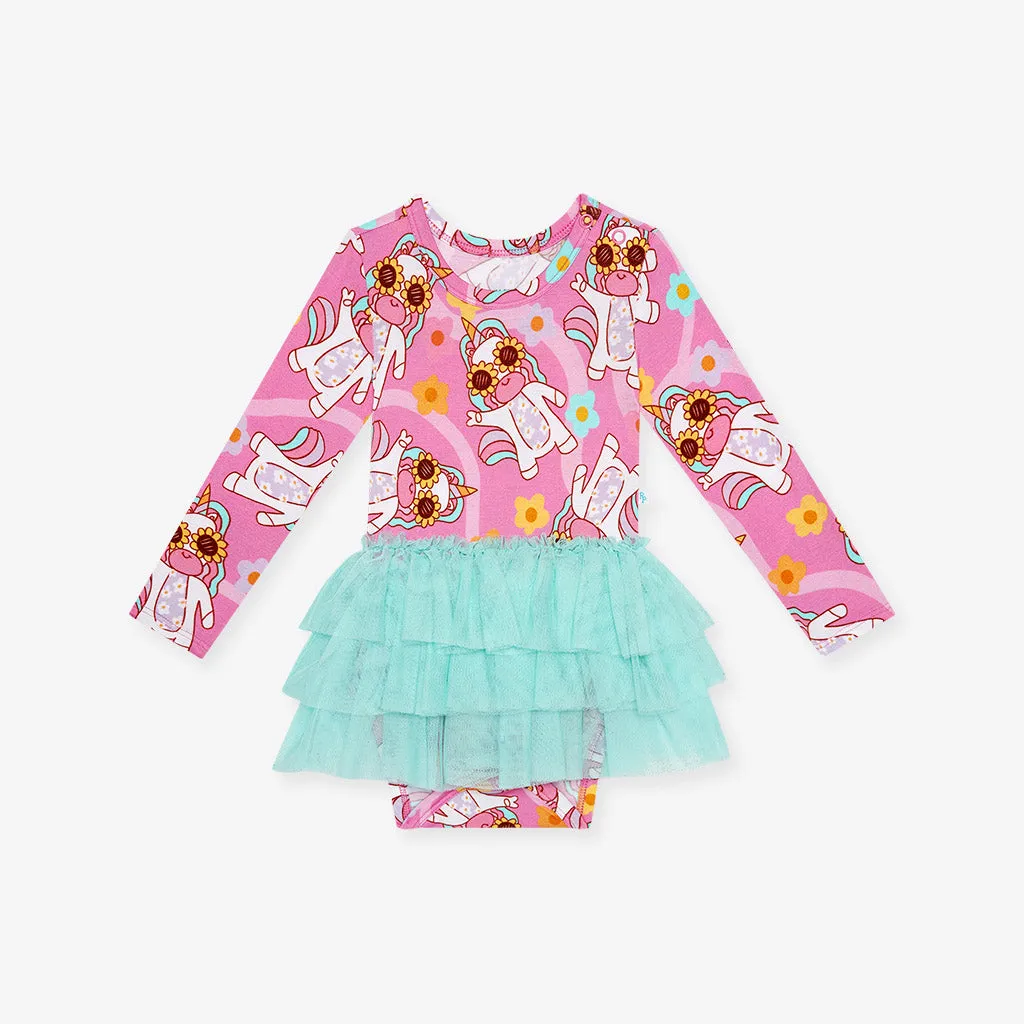 Unicorn Vibes Long Sleeve Tulle Skirt Bodysuit Dress