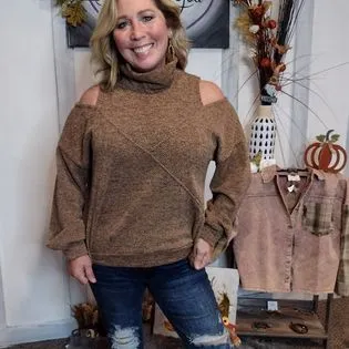 Uptown Girl Two Tone Textured Sweater Turtle Neck Top