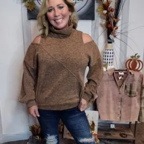 Uptown Girl Two Tone Textured Sweater Turtle Neck Top