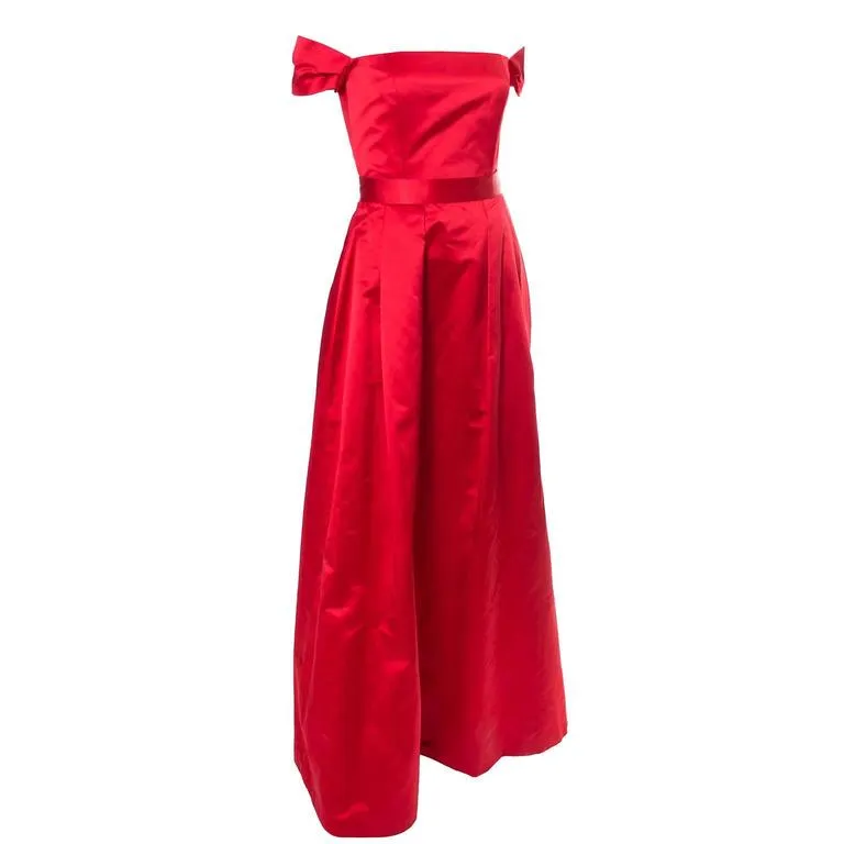 Utako Red Silk Satin Vintage Evening Gown Dress Ensemble With Wrap 2/4