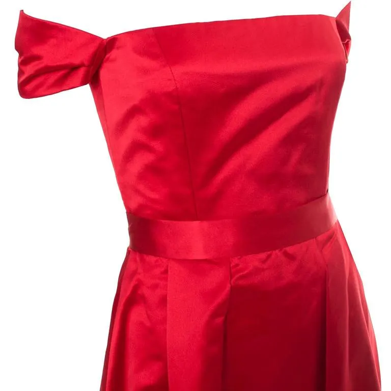 Utako Red Silk Satin Vintage Evening Gown Dress Ensemble With Wrap 2/4