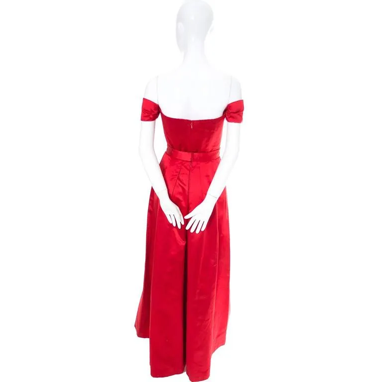 Utako Red Silk Satin Vintage Evening Gown Dress Ensemble With Wrap 2/4