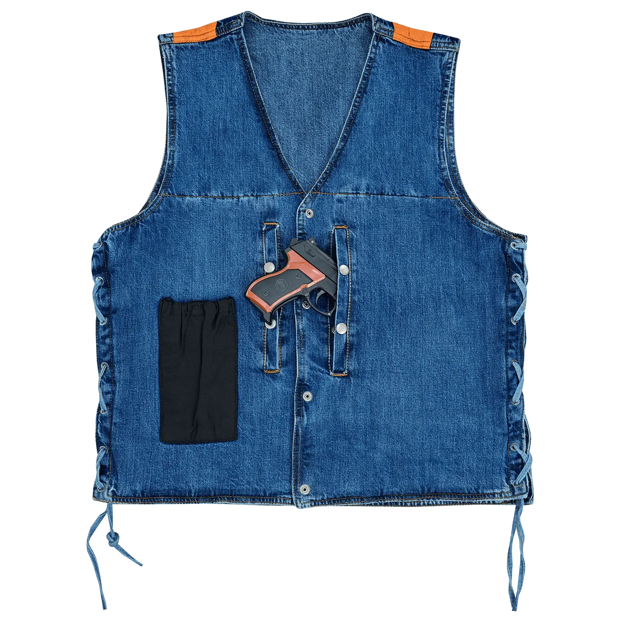 Vance Mens Blue V-Neck Denim Vest for Motorcycle Riders