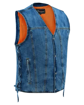 Vance Mens Blue V-Neck Denim Vest for Motorcycle Riders