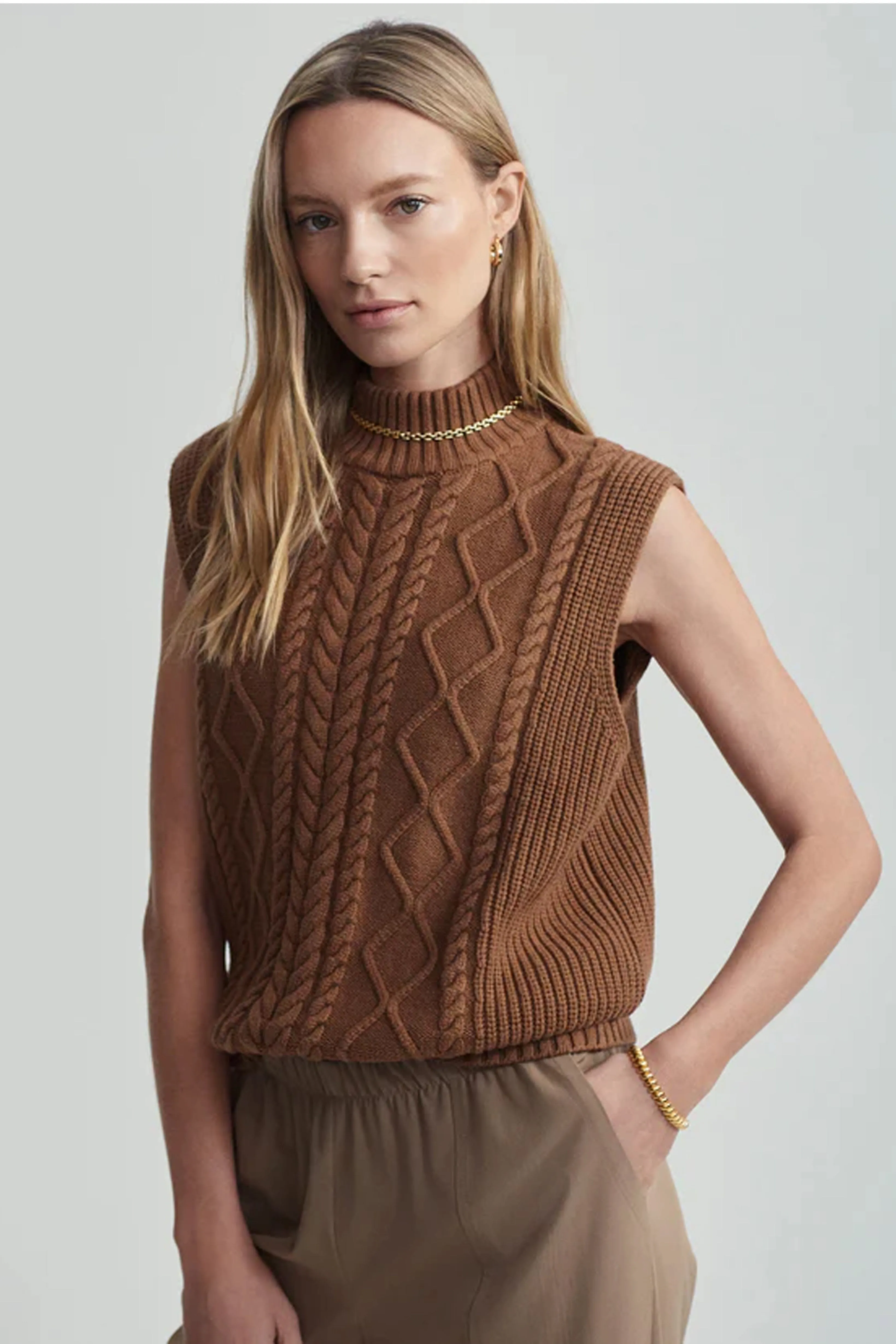 VARLEY | Joilette Roll Neck Vest - Caramel Pecan